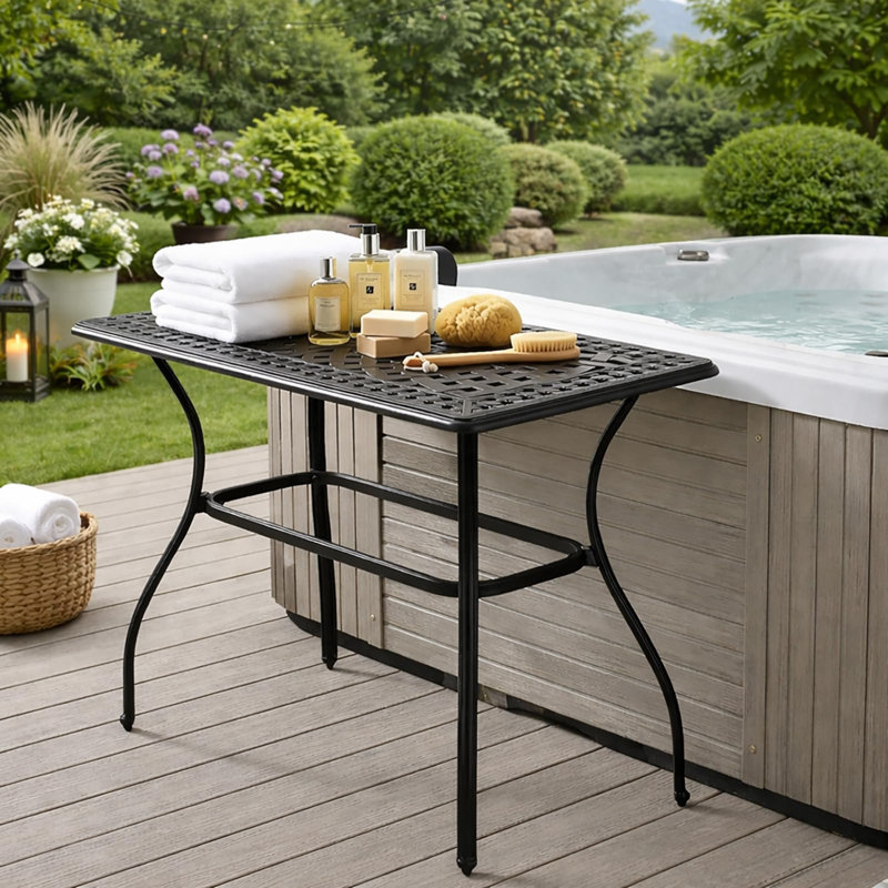  Table de bar d'extérieur, table de comptoir en aluminium coulé à hauteur de comptoir de 41,98 po x 23,98 po, table de pub rectangulaire toutes saisons avec pieds réglables, table de salle à manger à dessus haut pour cour, terrasse, jardin, bronze antique