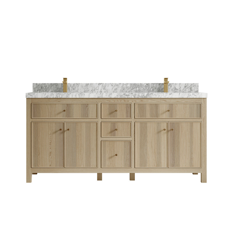 72 " W Freestanding Standard Free Standing 2 Double Vanity Bathroom Vanity With Quartz Top, Carrara Marble