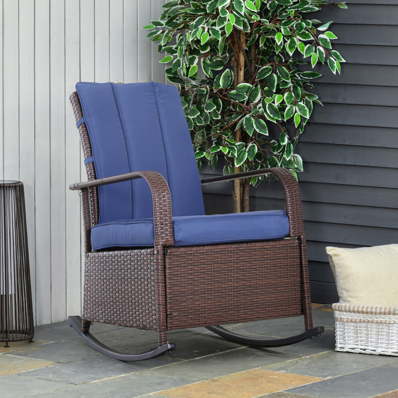 Chaise berçante d'extérieur en osier pour l'extérieur, Bleu