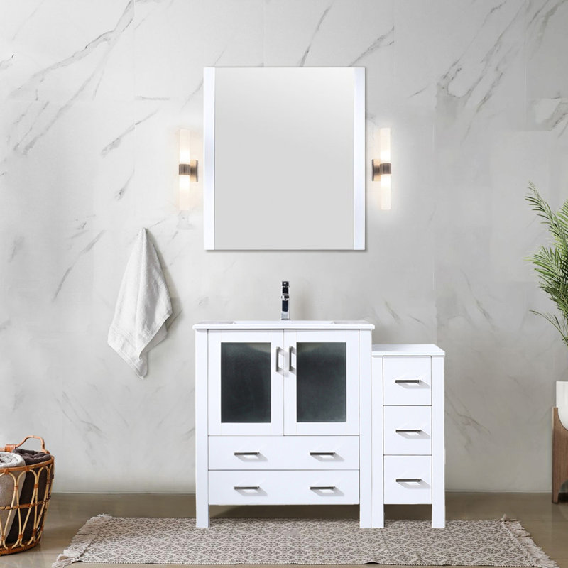 Meuble-lavabo blanc 42 po - Armoire latérale en bois massif pour la technologie d'organisation à fermeture en douceur, la durabilité à long terme et la résistance à l'usure avec un mécanisme de style pratique - Surface