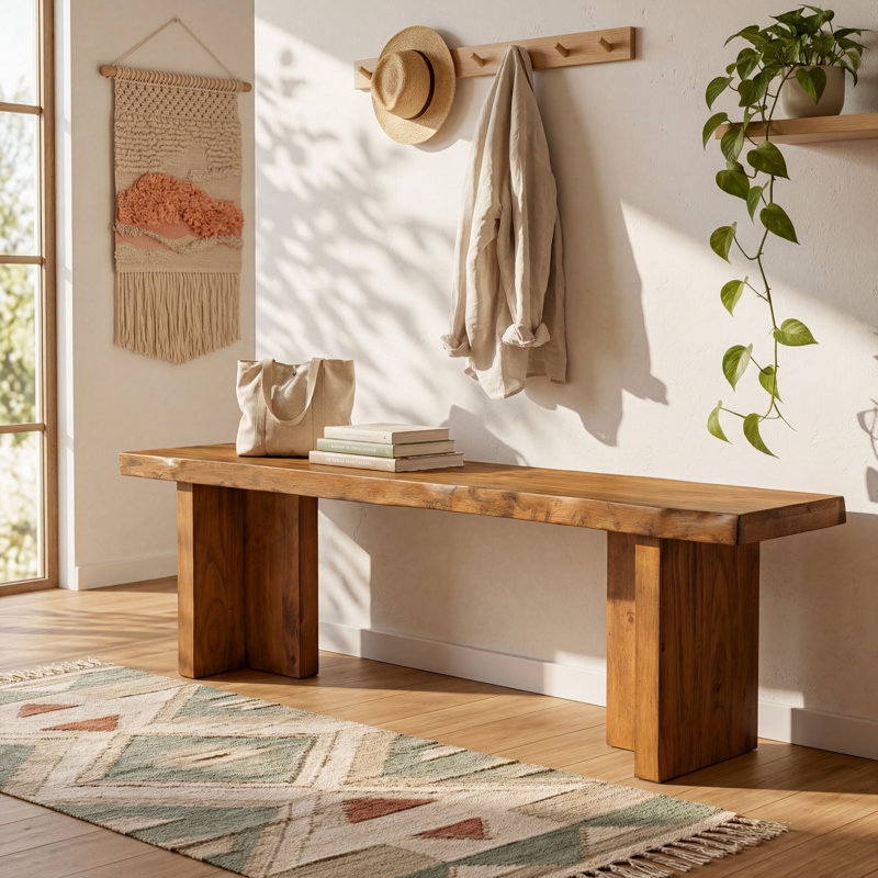 Banc d'entrée en bois massif, banc de bout de lit