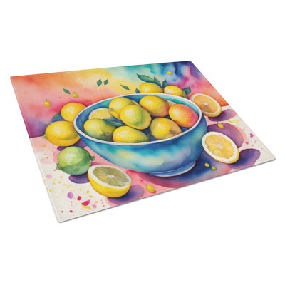 Colourful Lemons Glass Cutting Board Large