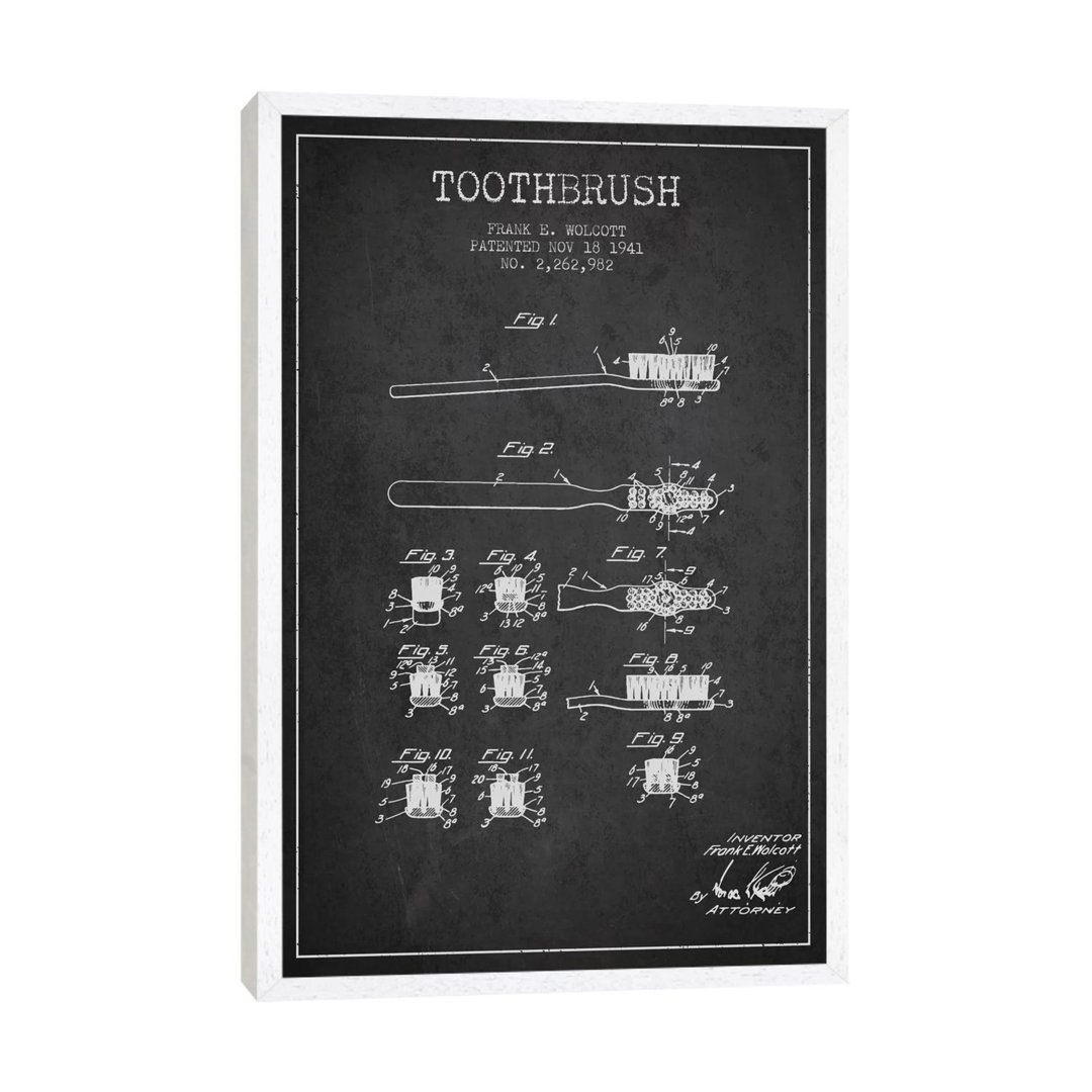 Toothbrush Charcoal Patent Blueprint by Aged Pixel - Floater Frame Gallery-Wrapped Canvas Giclée on Canvas