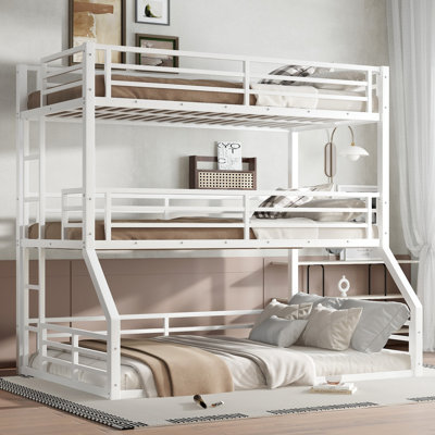 Lit superposé triple en métal, lit simple au-dessus d'un lit double et lit double au-dessus d'un lit double très grand avec garde-corps pleine longueur, lit robuste et peu encombrant pour enfants, adolescents, adultes, options noir et blanc