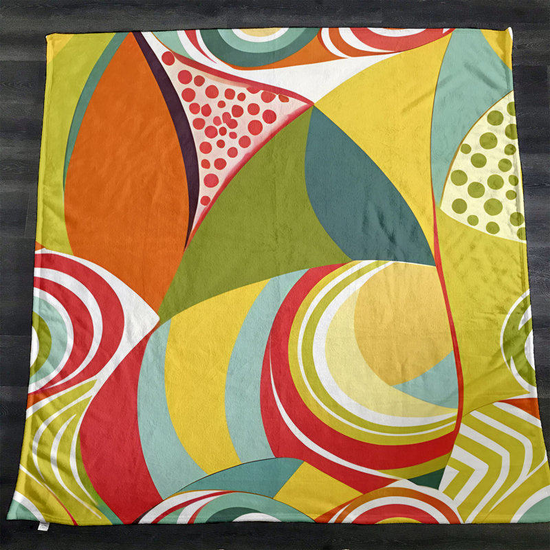 Throw Blanket, 51" W x 60" L, Geometric Shapes/Abstract, Red/Green/Blue/Yellow