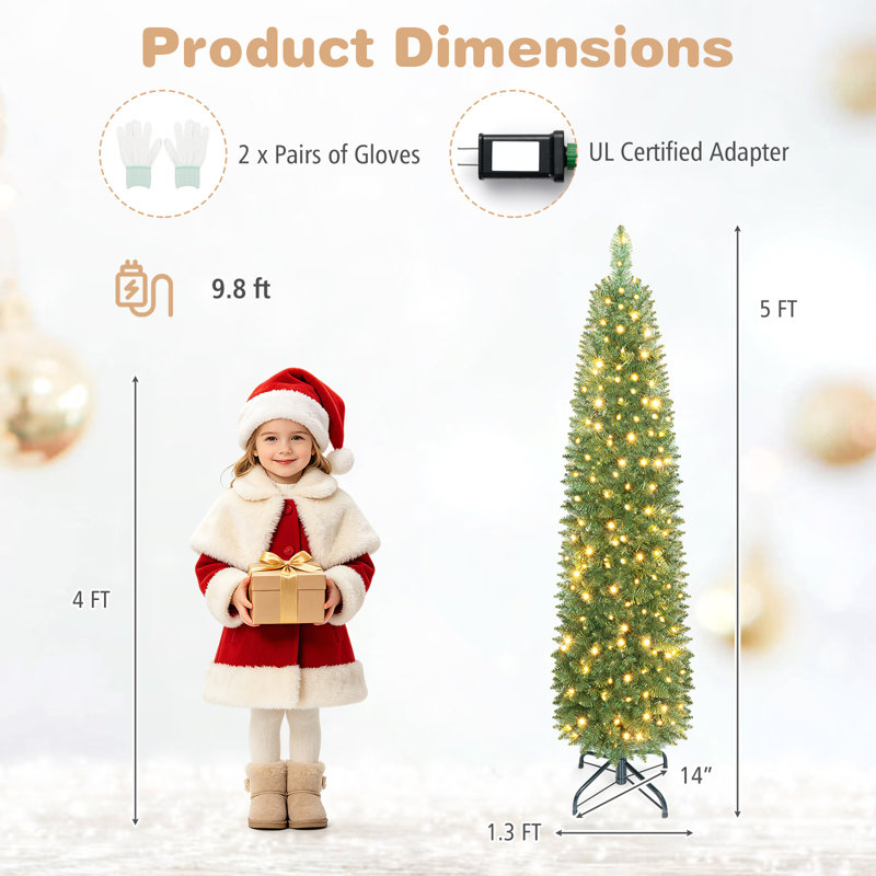 Arbre de Noël artificiel 5 pi avec lumières DEL blanc chaud, 5 pi