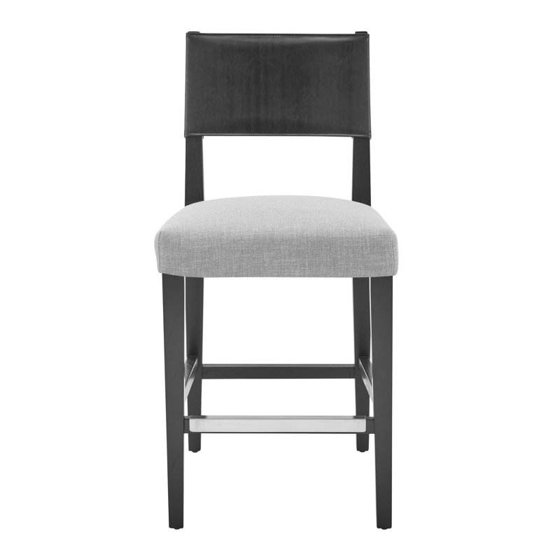 Qamile Upholstered Counter Stool with Solid Wood Frame, Black, Gray