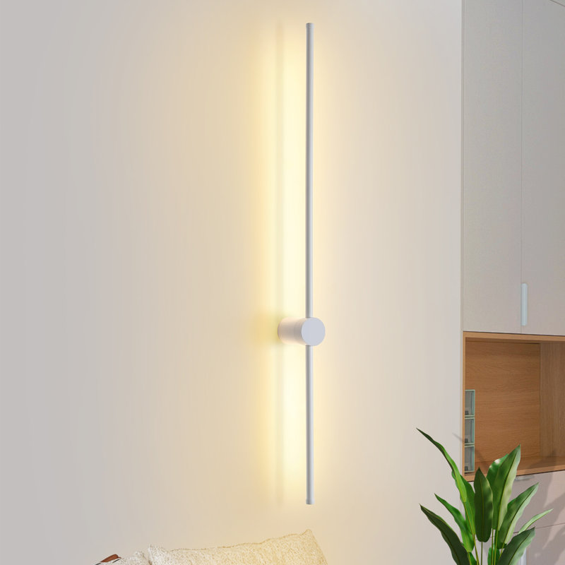 1-Light LED Wall Light White Flush Mounted Sconce, 100cm H x 6cm W x 10cm D
