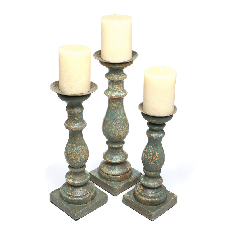 Ensemble de chandeliers de table en bois 3 pièces, Vert