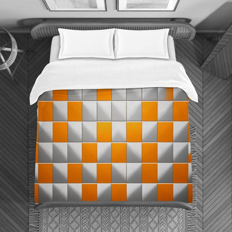 Housse de couette , Orange / damier argenté, Housse de couette pour lit simple
