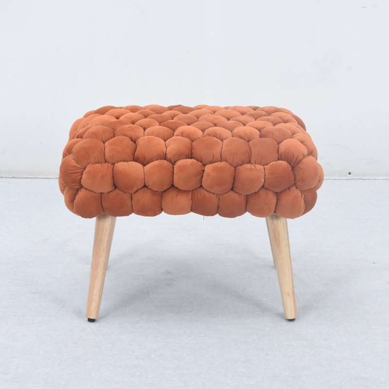 Aciel 56cm Wide Velvet Tufted Rectangle Geometric Shapes Footstool Ottoman, Orange