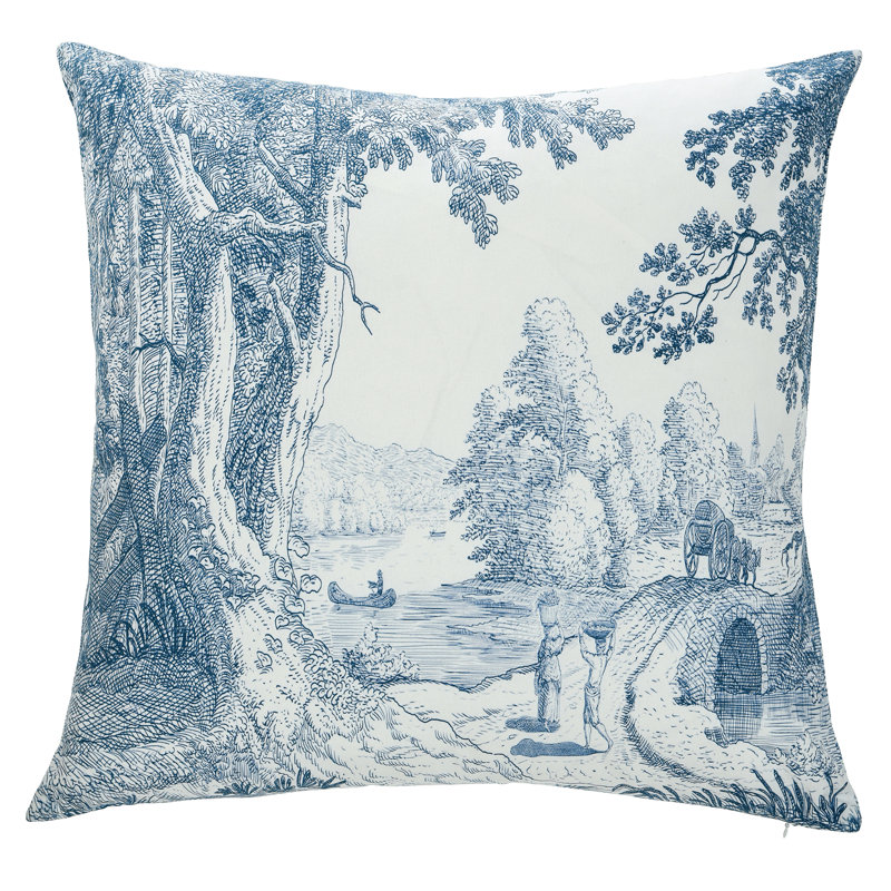 Blue and White Linen Square Throw Pillow