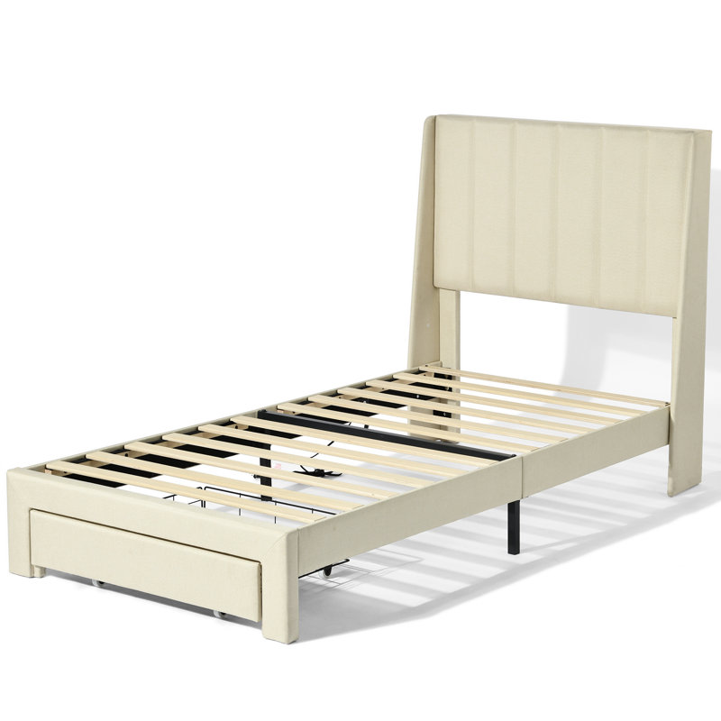 Structure de lit rembourrée avec tiroirs de rangement USB Type-C pour station de charge Design durable pour les appartements d'étudiants et les dortoirs