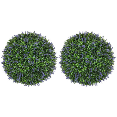 Set Of 2 16.5 Inch Artificial Plant Topiary Balls, UV-Protected Anti-Fading Faux Decorative Lavender Balls, Fake Plants For Home Indoor Outdoor Decor