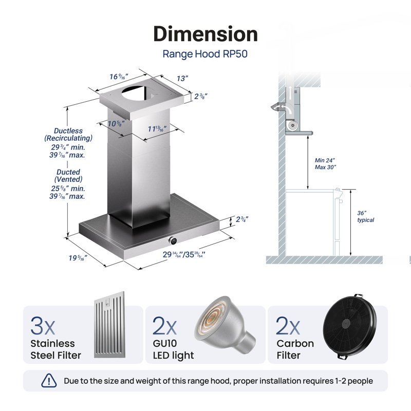30" 600 CFM Wall Mount Convertible Range Hood in Stainless Steel with 3-Speed Fan, All-in-One Control Knob, 30-Minute Delay Shut-Off 