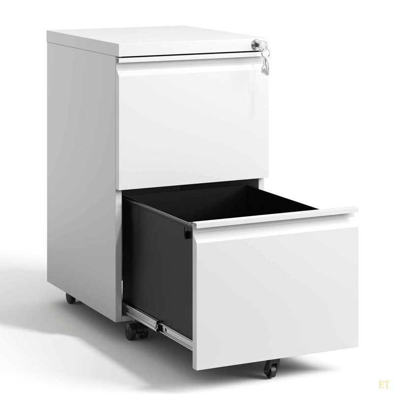 2 Drawer Metal  Mobile File Cabinet, Rolling File Cabinet With Lock For Hanging Legal/Letter/A4 Size,Fully Assembled Except Wheels