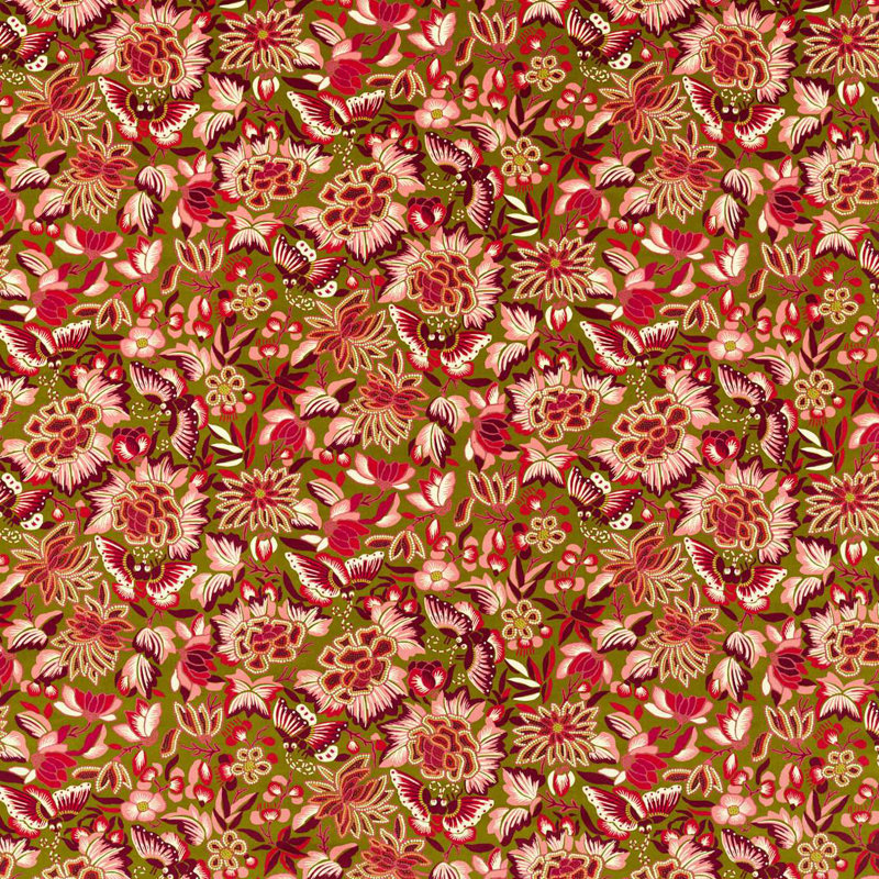 Amara Butterfly Fabric, Olive/Lotus Pink