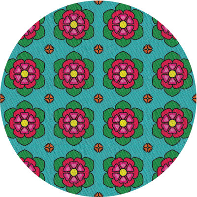 Tapis vert / rouge à motif floral Jakobi