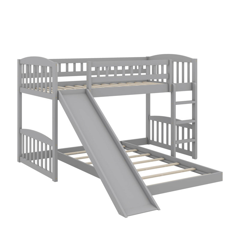 Twin Loft Bed With Slide And Ladder, Gray