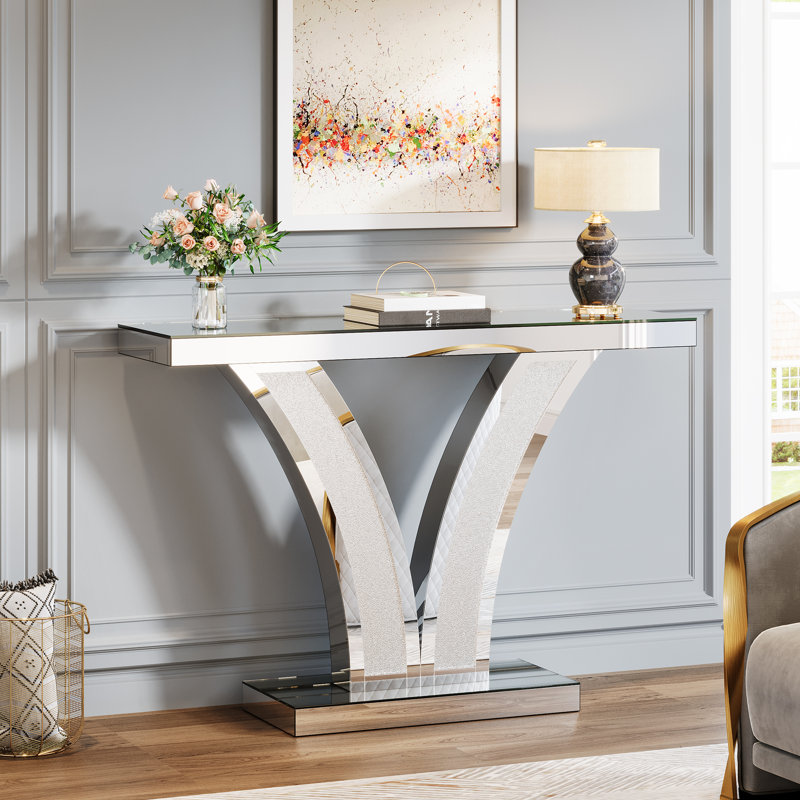 Mirrored Console Table With Crystal Inlay Frames