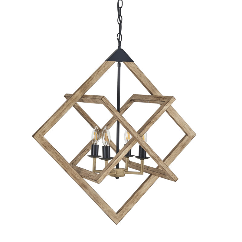 Lustre style cage de style chandelier 4 lumières en bois peint 