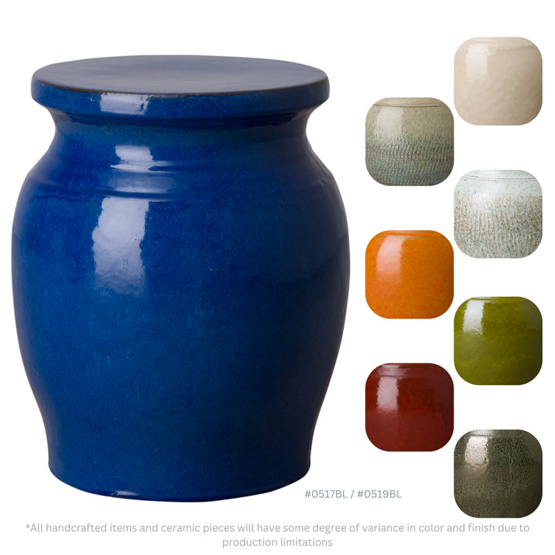 Tabouret de jardin en céramique Clesha, Bleu