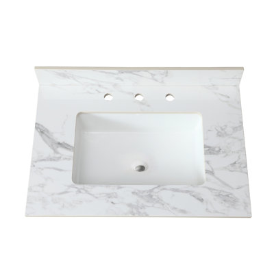 30.33 In. X 21.86 Bathroom Vanity Countertop - Sintered Stone White, With Rectangular Ceramic Sink, Modern Element Top 31"X22" White Undermount Easy To Clean Surface
