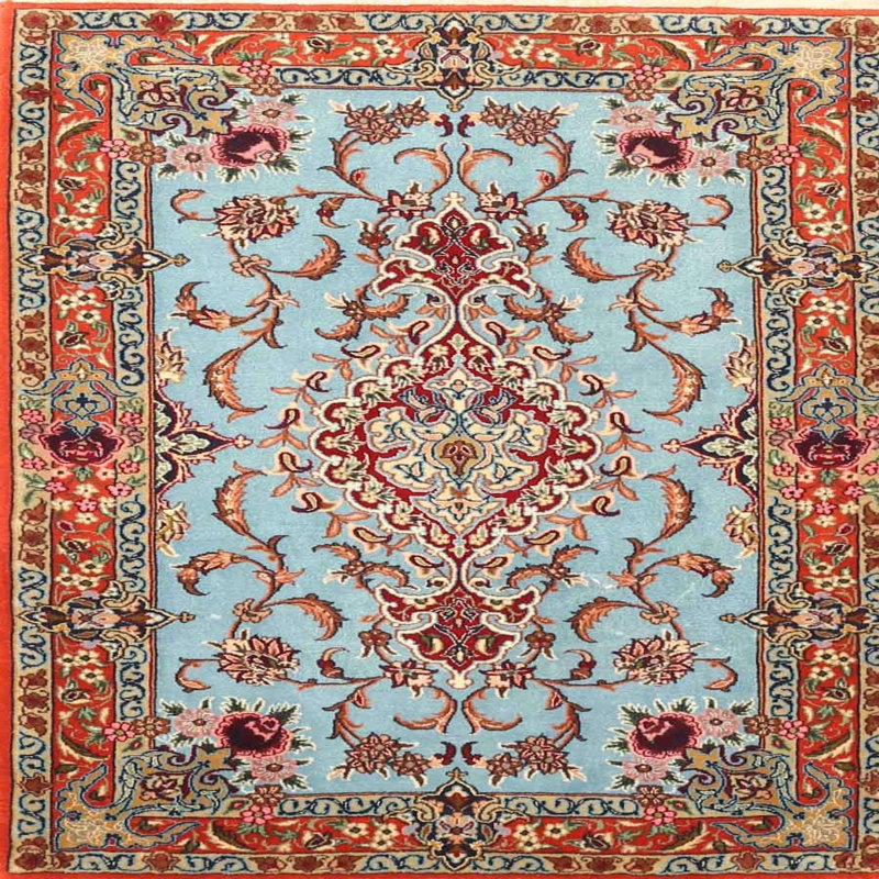 Tapis oriental rouge et bleu, Carré 6 pi