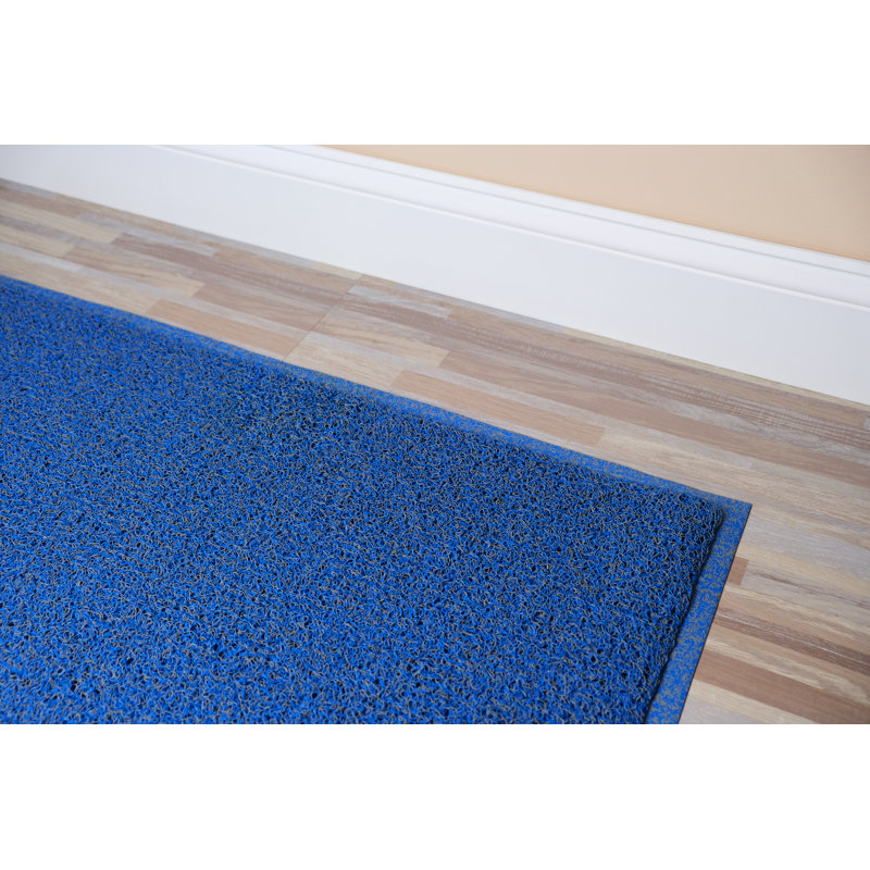 Tapis de porte d'extérieur antidérapant Krystiana, L 36 po x L 60 po, Bleu / Argent