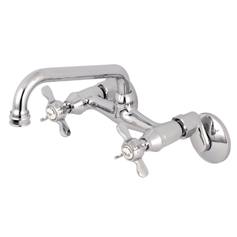 Kingston Brass Essex Double-Handle 2-Hole Wall-Mount Bridge Kitchen Faucet, Polished Chrome