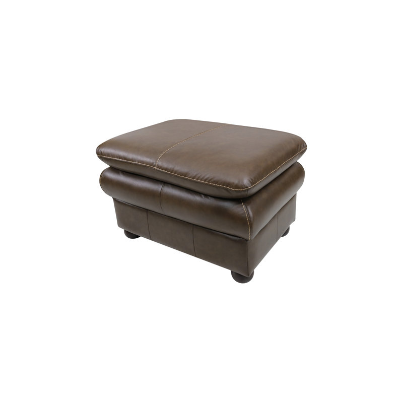 Repose-pieds carré en cuir véritable de 29 po de largeur, Cuir véritable châtaignier