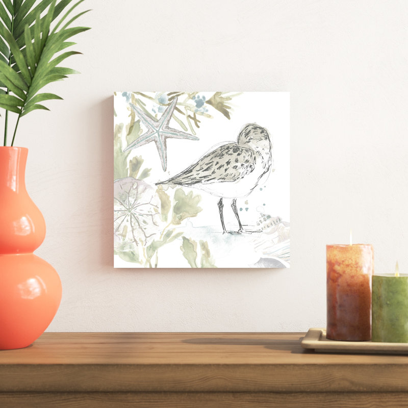 «Seaside Sandpipers I» par June Erica Vess - peinture sur toile tendue, H 12 po x l 12 po