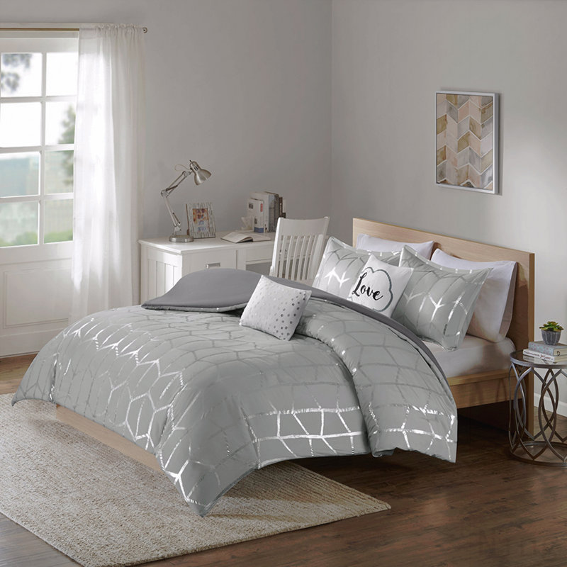 Twin/Twin XL Metallic Printed Duvet Cover Set