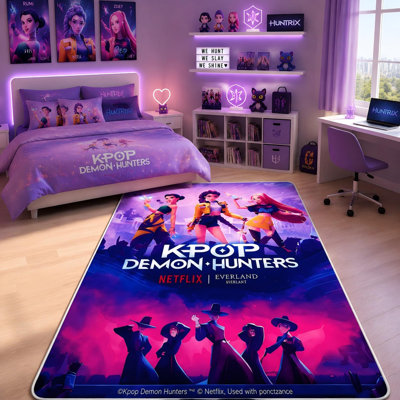 Tapis mauve Kpop Demon Hunters pour filles, 47 po x 71 po Kpop