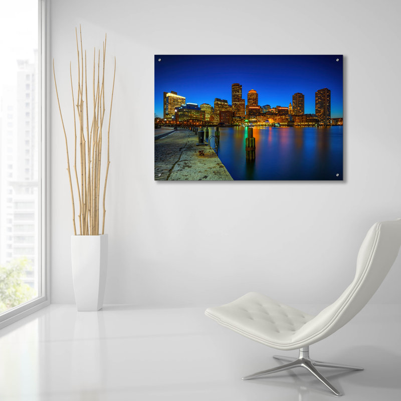 «Boston Twilight At Fan Pier» par Rick Berk, art mural en verre acrylique, H 24 po x l 36 po x P 0,2 po