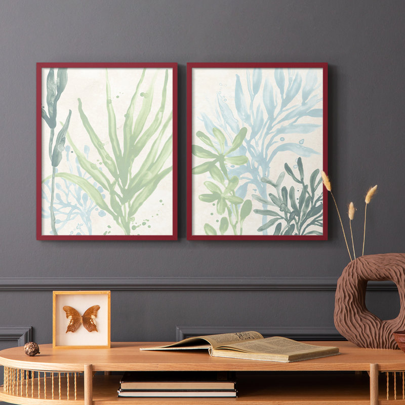 «Swaying Seagrass I-Premium», reproduction encadrée prête à accrocher - aucun clou requis - aucun clou requis, Rouge