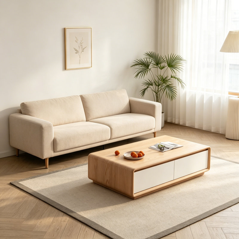 Modern Rubberwood Solid Wood Coffee Table