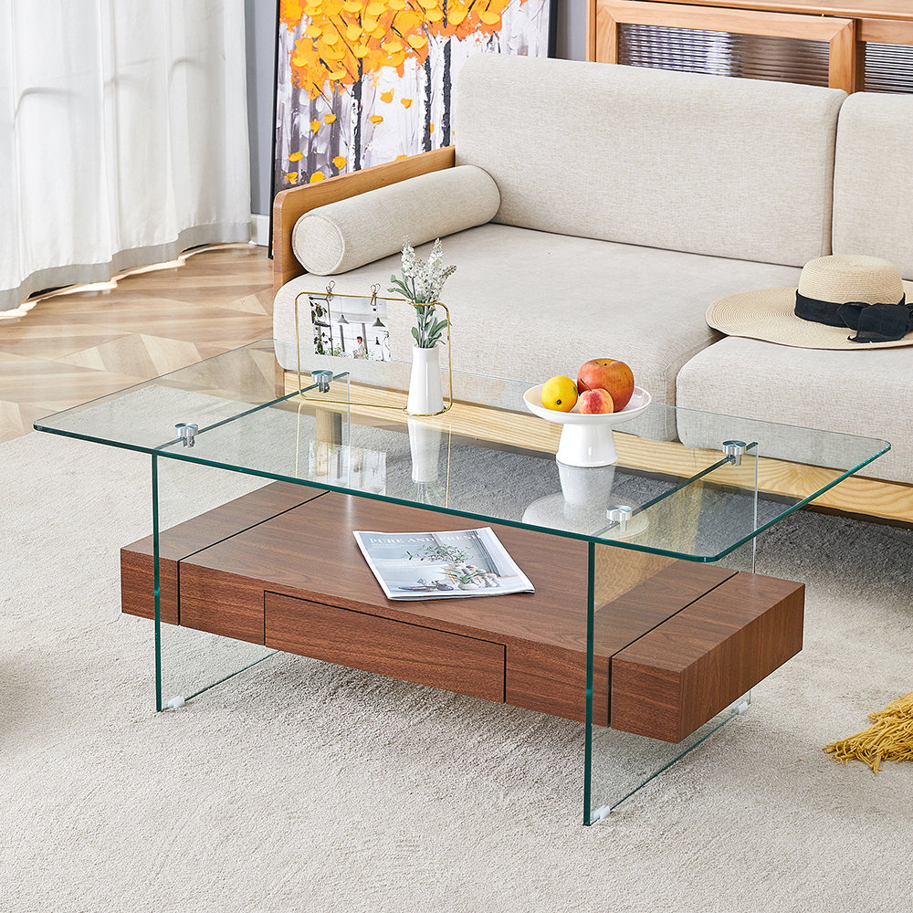 Latitude Run® Modern Two-Tier Coffee Table Multifunctional Storage ...