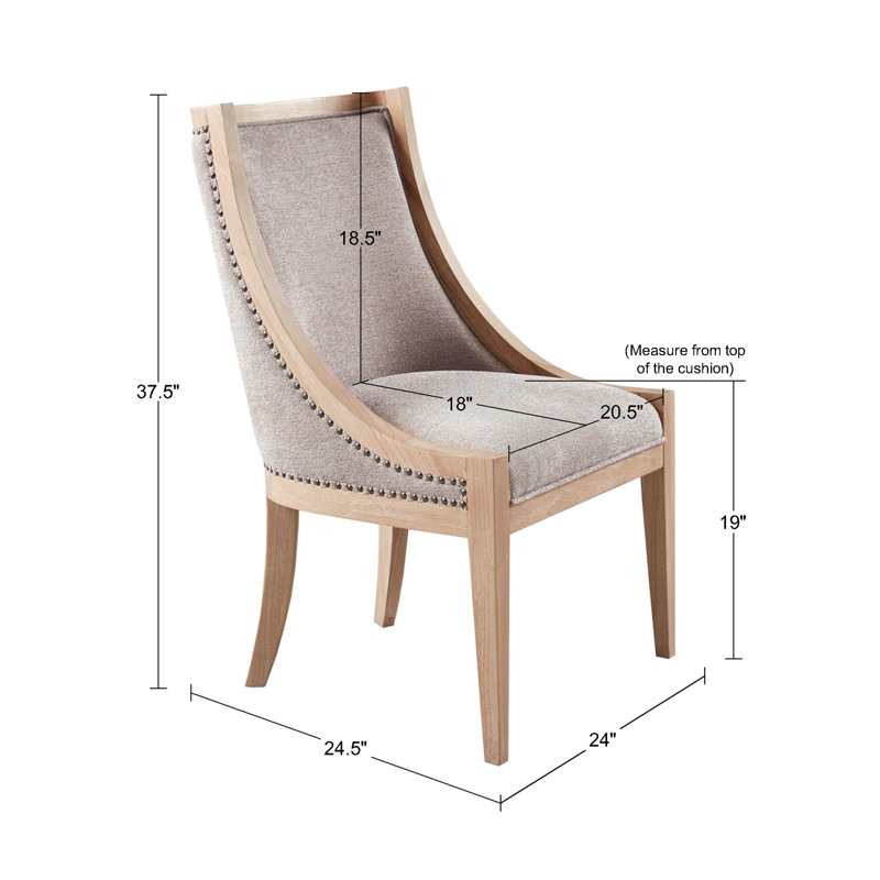 Martha Stewart Elmcrest Wood Upholstered  Dining Chair with Nailhead Trim, Linen Solid Color