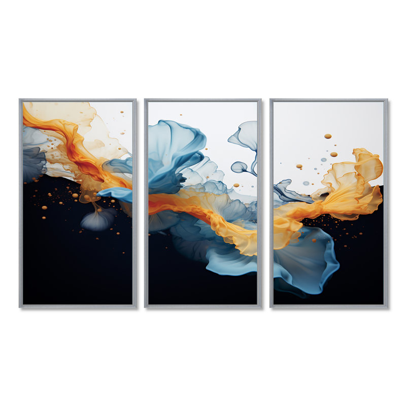 Crescentino - ensemble d'impressions murales abstraites à encre liquide, H 28 po x l 36 po x P 1 po, Encadrement argenté