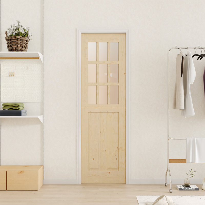 Interior Split Dutch Door -9-Lite Frosted Glass Solid Core Panel Door (No Hardware Kit), 30" x 80", 1, Hinged