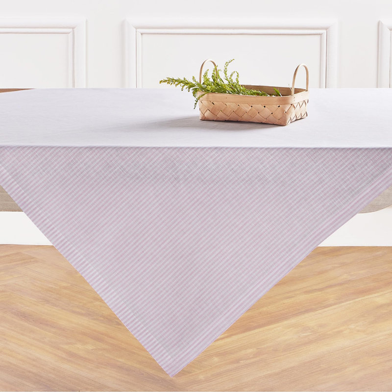 Fete - 100% Pure Linen Table Throw, Striped, Pink/White