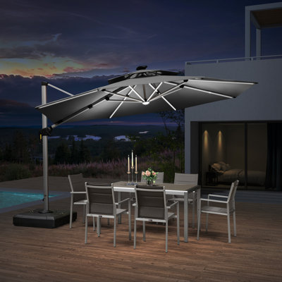 Senner 12 FT Round Lighted Patio Umbrella,Gray