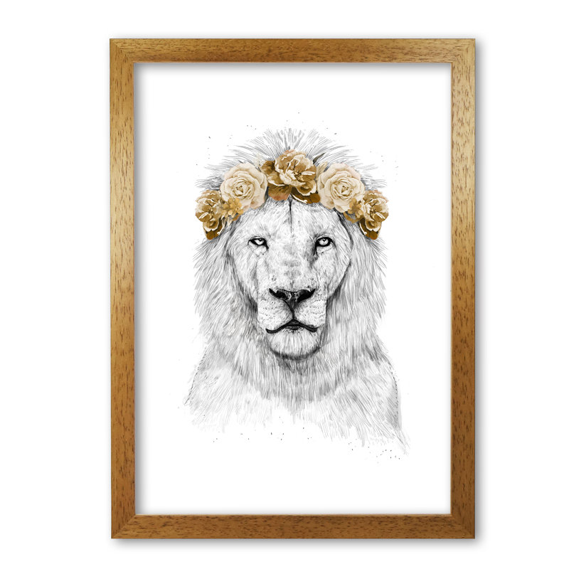 Festival Floral Lion II by Mercedes Lopes Charro - Print, Honey Oak, 84 cm H x 59.4 cm W x 5 cm D