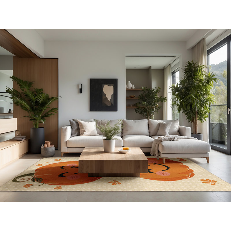 Soft Plush Farkas Thanksgiving Modern & Contemporary Abstract Area Rug in Beige – Beige Binding, 2x3