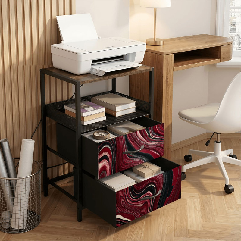 Table de chevet 2 tiroirs avec station de charge, table de chevet pour chambre avec ports USB et amp; Imprimé Outlets