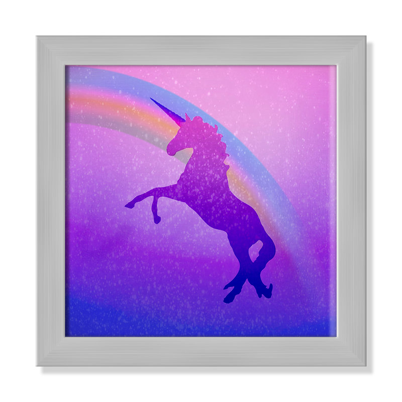 « licorne 2 », art encadré, H 14 po x l 14 po x P 0,63 po, Encadré plat argent