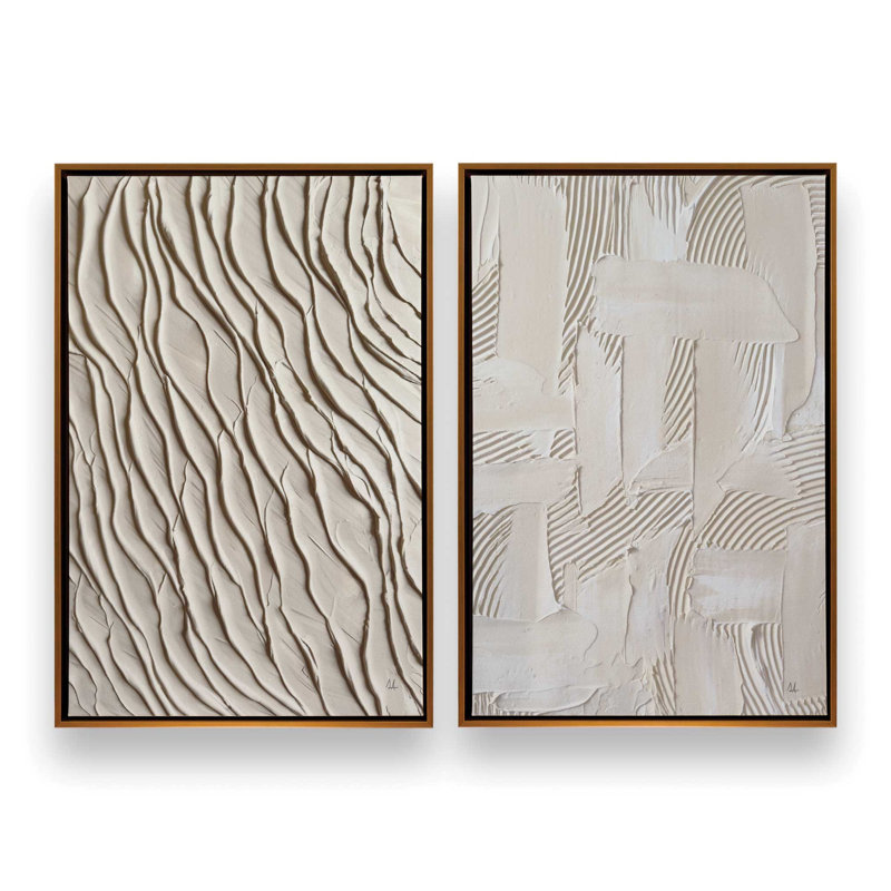 Wave Formations Duo I, ensemble de 2 impressions sur toile, H 19 po x l 26 po x P 1,75 po, Cadre flottant or poli