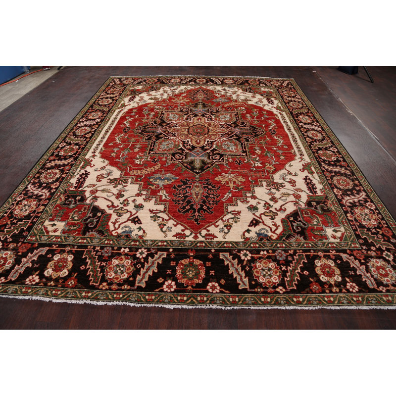 Tapis décoratif en laine de conception unique 8 pi x 10 pi 2 po noué à la main New Age Heriz Serapi