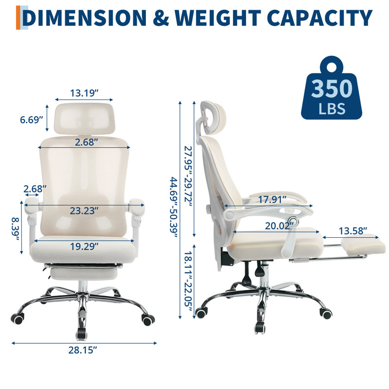 Ergonomic Mesh Gaming & Office Chair, Adjustable Headrest & Lumbar Support, Retractable Footrest, 3D Armrests, Comfortable Desk Chair, Beige
